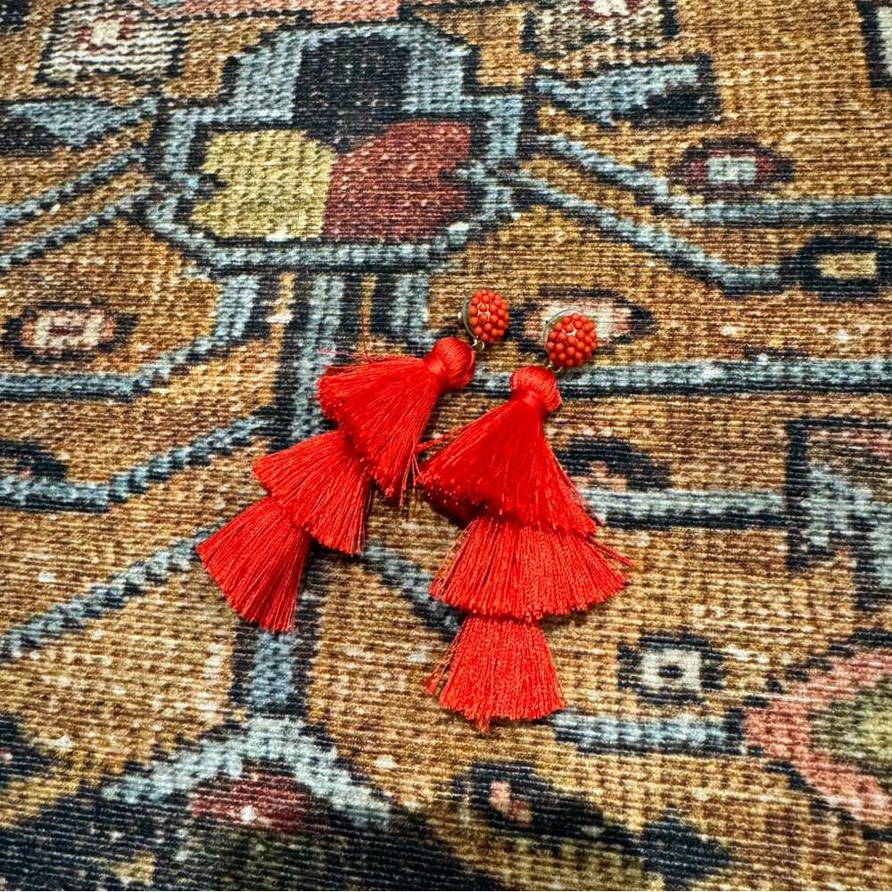 JCrew Factory red tassel earrings